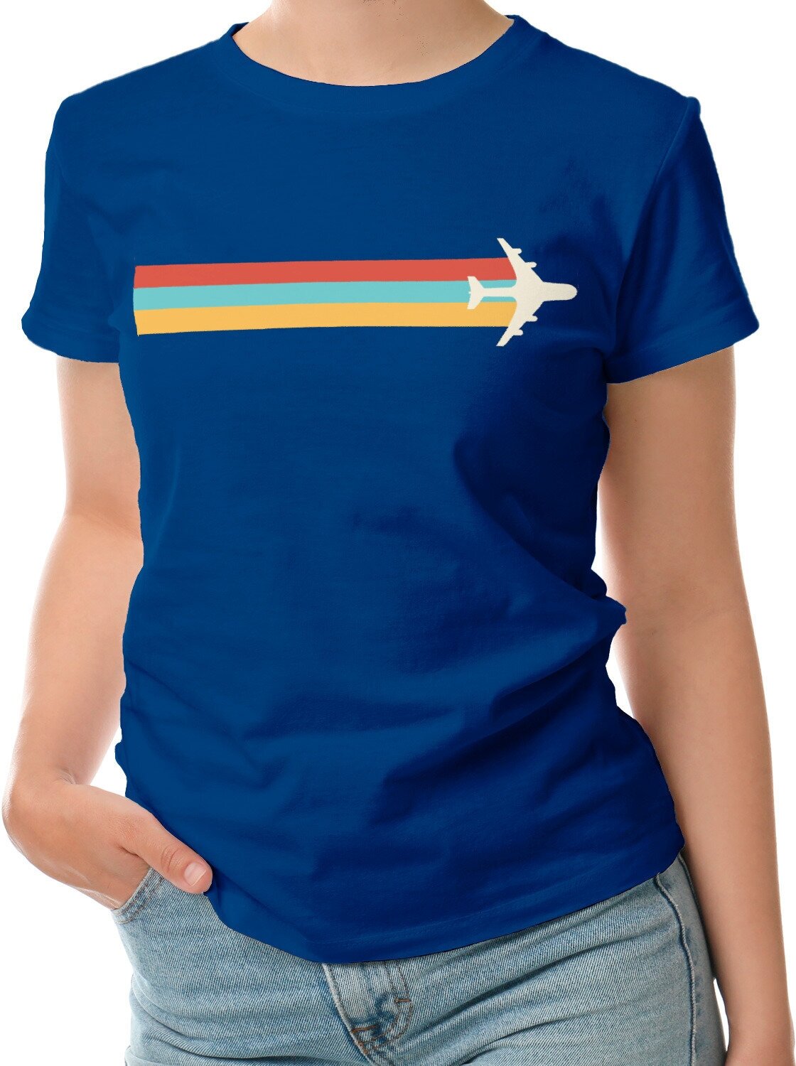 Женская футболка «Самолёт. Цветные полосы» (M 