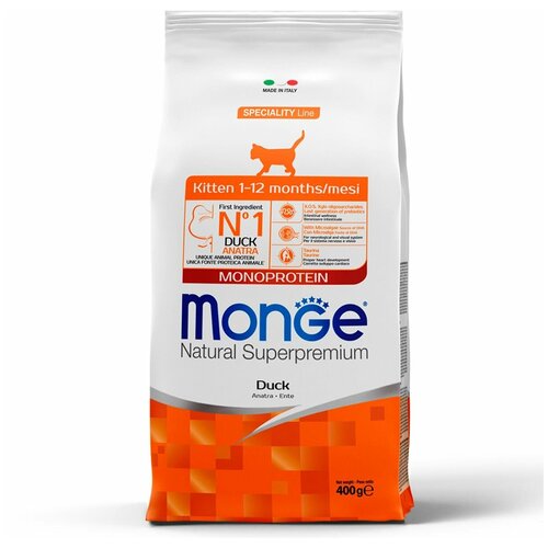 Сухой корм Monge Cat Speciality Line Monoprotein для котят и беременных кошек, из утки 400 г