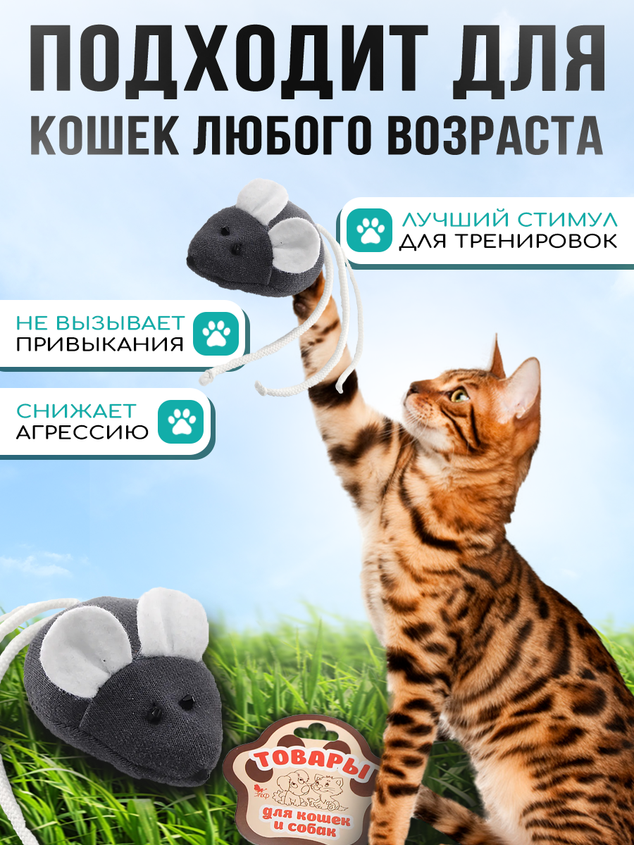 Игрушка для кошек серая мышь, мягкая, с кошачьей мятой - фотография № 2