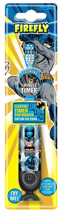 Зубная щетка Batman Suction Cup Light Up Timer Toothbrush артикул BM-5,5 с таймером-подсветкой на присоске для детей от 3-х лет. Мягкая щетина. Цвет щетки синий.