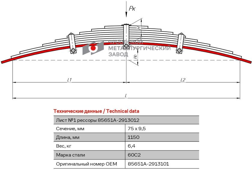 Лист №1 Рессора задняя для прицепа 85651A 9 листов