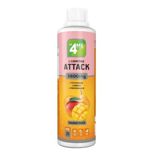 4Me Nutrition L-карнитин + Guarana Attack, 500 мл., манго-груша atlecs guarana 500 мл манго