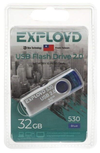 Exployd Флешка Exployd 530, 32 Гб, USB2.0, чт до 15 Мб/с, зап до 8 Мб/с, синяя