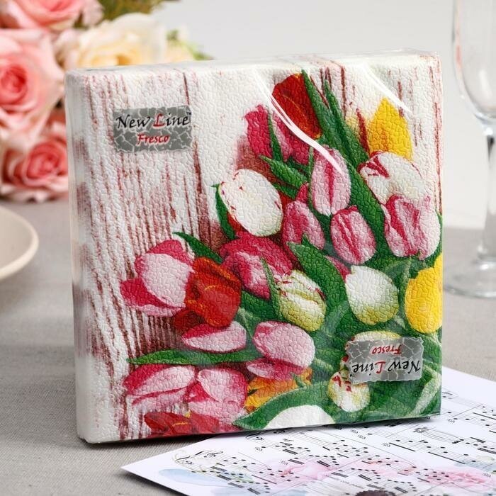 Салфетки бумажные Тюльпаны, 2 слоя, 33x33 см, 20 шт. - фотография № 1