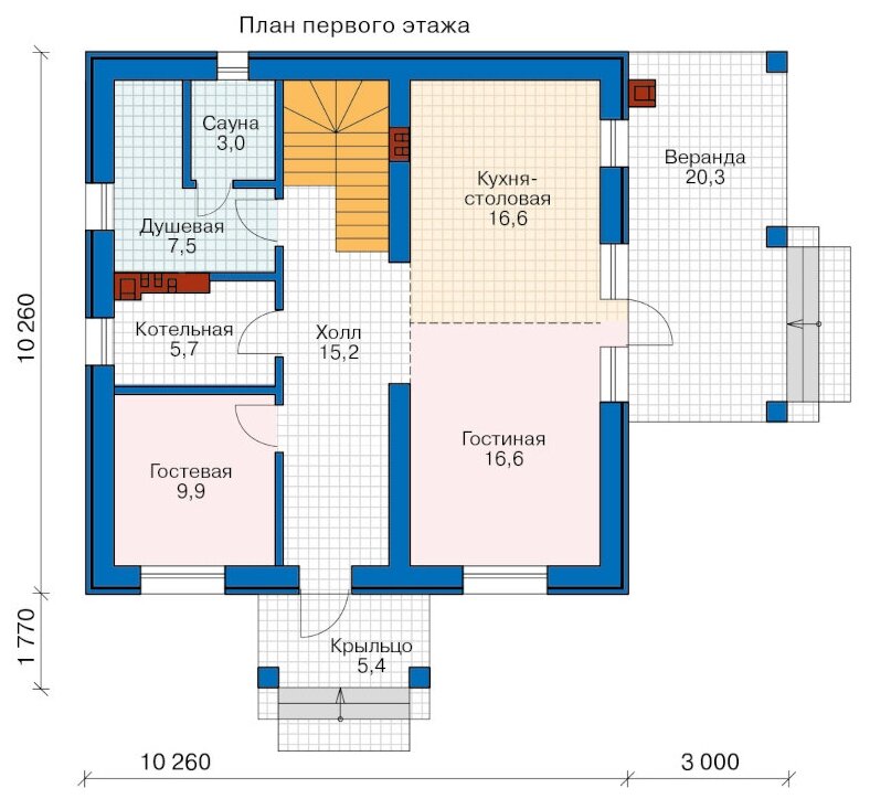 Проект газобетонного дома Catalog-Plans-40-04BEA (148,24кв.м, 10,26x10,26м, газобетон 400) - фотография № 2