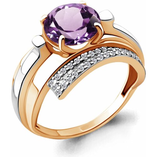 фото Кольцо diamant online, серебро, 925 проба, золочение, аметист, фианит, размер 18