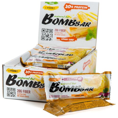 Протеиновый батончик BOMBBAR Natural Bar, 1200 г, лимонный торт протеиновый батончик bombbar natural bar 60 г лимонный торт