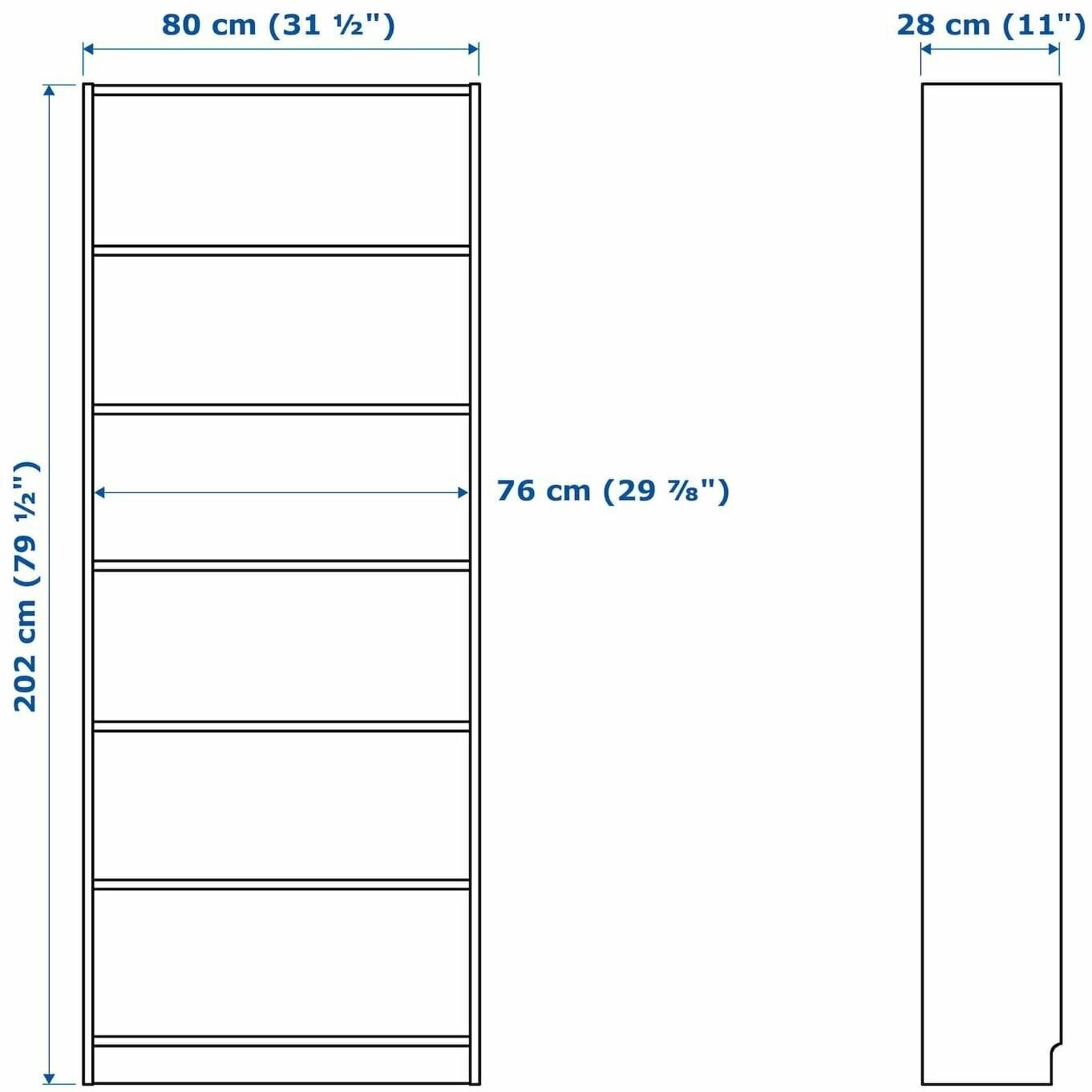 Стеллаж икеа Билли, 80x28x202 см, дуб беленый