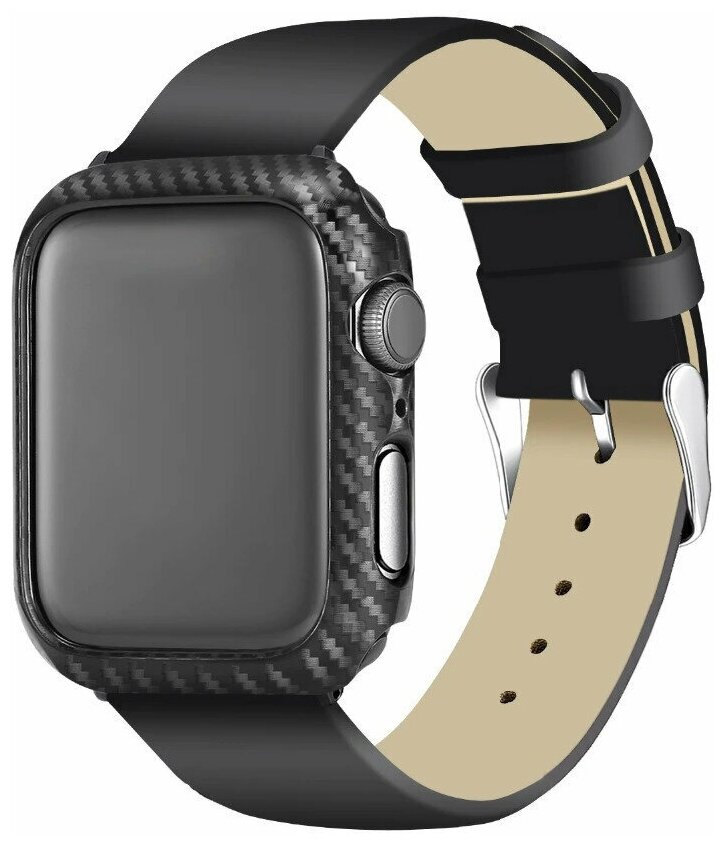 Защитный противоударный карбоновый чехол для корпуса Apple Watch Series 7/8 (эпл вотч) 45 мм, черный