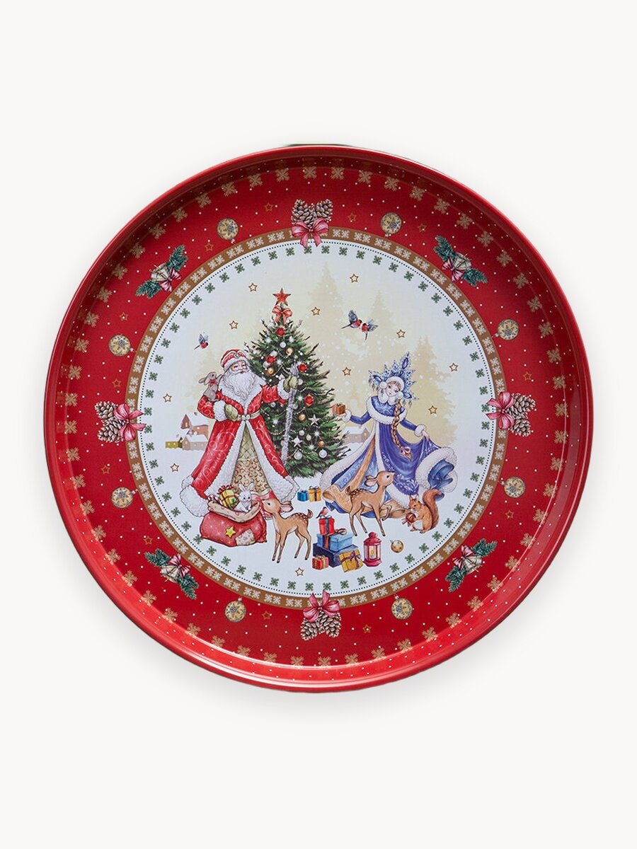Поднос сервировочный Agness "Christmas Collection", 33х2.1 см, из окрашенной стали, новогодний