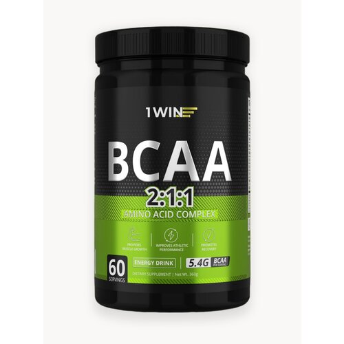 BCAA 2:1:1, вкус Энергетик, 60 порций, Аминокислоты порошок 1WIN (БЦАА), быстрорастворимый