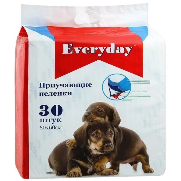 Пеленки одноразовые впитывающие для животных EVERYDAY гелевые, 30 шт 60х60см