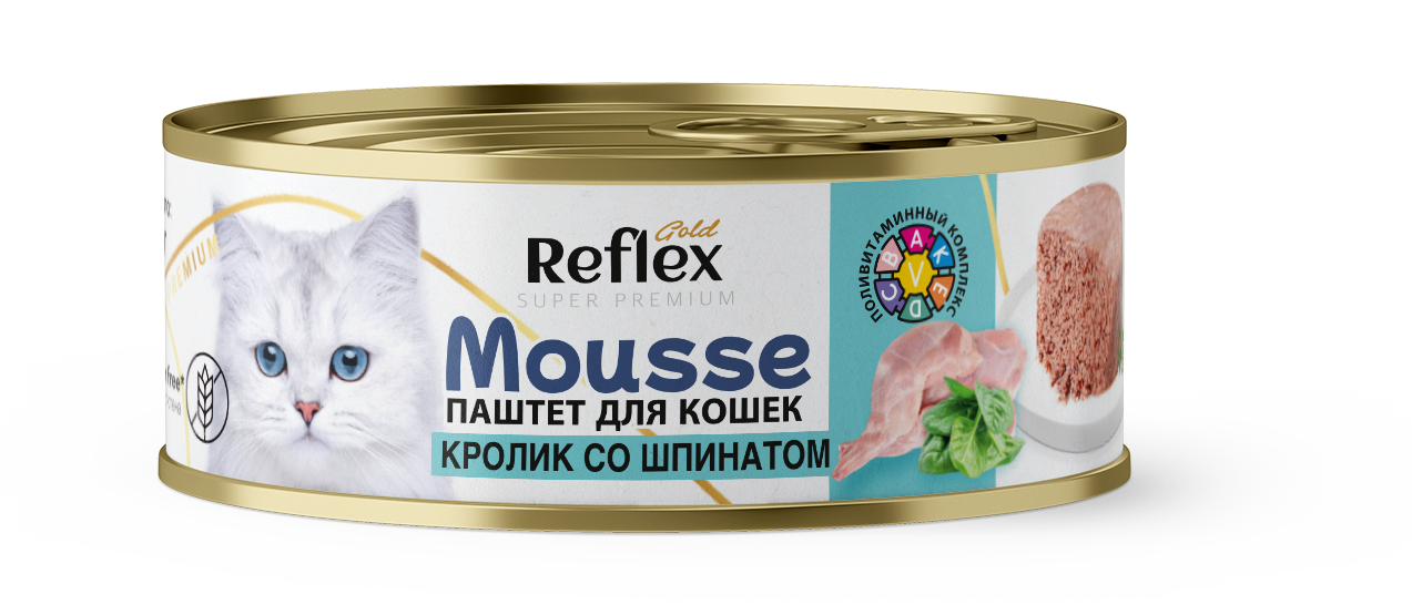 Reflex Gold влажный корм для взрослых кошек, паштет кролик со шпинатом (8шт в уп) 100 гр - фотография № 2