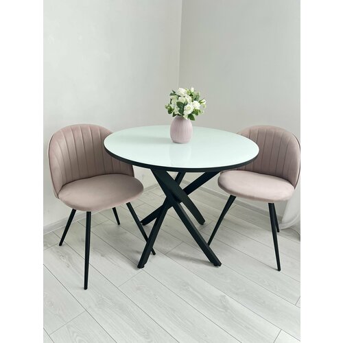 Стол обеденный круглый покрытие стекло нераздвижной LOFT кухонный Лофт, 90х90х75 см