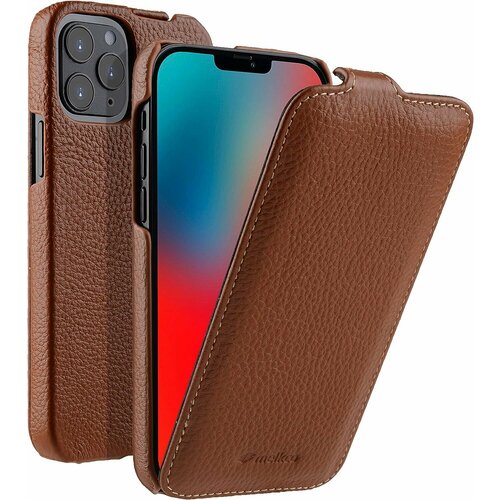 фото Кожаный чехол флип melkco для apple iphone 13 pro (6.1") - jacka type, коричневый