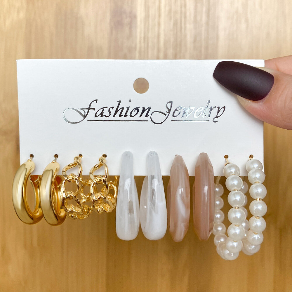 Серьги конго Fashion jewelry, жемчуг имитация, золотой, бежевый, белый — фото 1