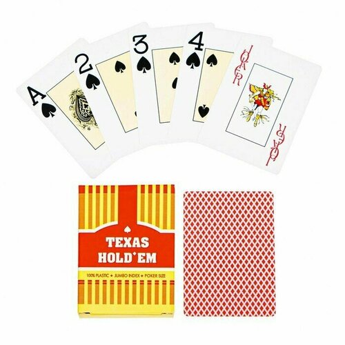 Карты игральные пластиковые 54 шт 32 мкм 9 х 66 см красная рубашка 648₽