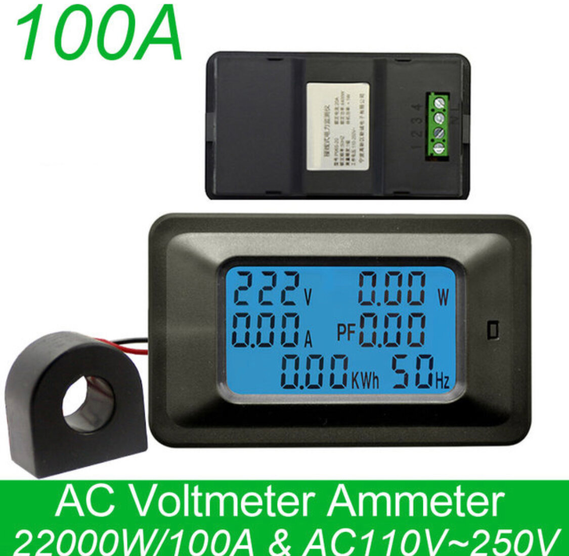 AC 22 кВт 85 ~ 250 В 100A цифровой измеритель напряжения индикатор мощность энергии Вольтметр Амперметр ток Ампер Вольт ваттметр тестер детектор - фотография № 2