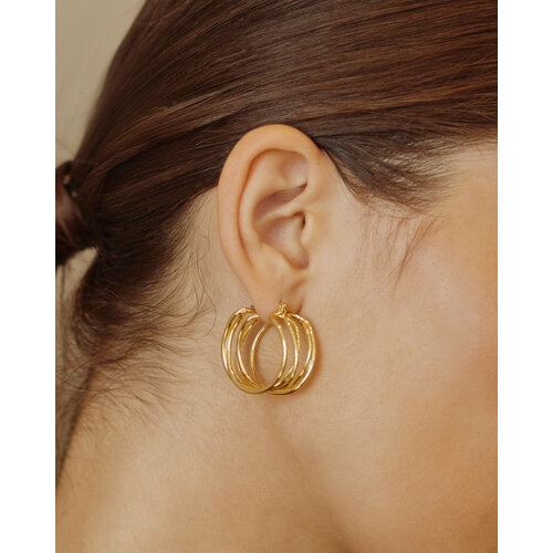 Серьги , бижутерный сплав, золочение, золотой