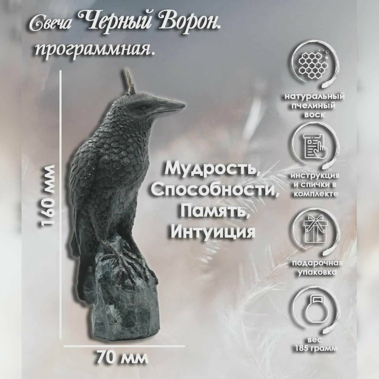 фото Свеча Черный Ворон. Интерьерная, Декоративная, Подарочная, Фигурная, Программная, Свечка в подарочной упаковке.