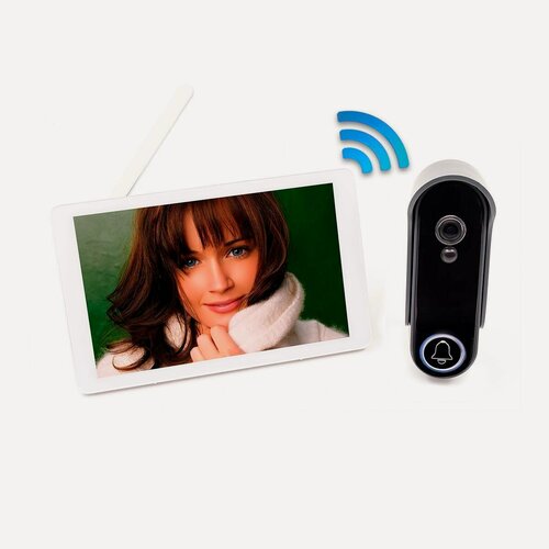 Изображение товара Цветной Wi-Fi HD домофон 7 дюймов TUYA с аккумулятором - SkyNet 1100-Tuya (1+0)-TFT (W5365RU) и беспроводная WiFi аккумуляторная вызывная панель.