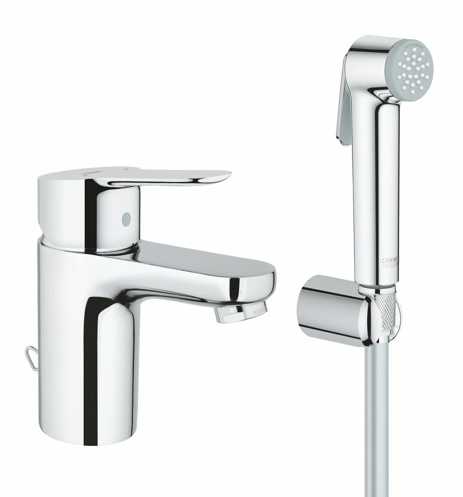 Смеситель для раковины GROHE BauEdge с цепочкой и гигиеническим душем S-Size хром (23757000)