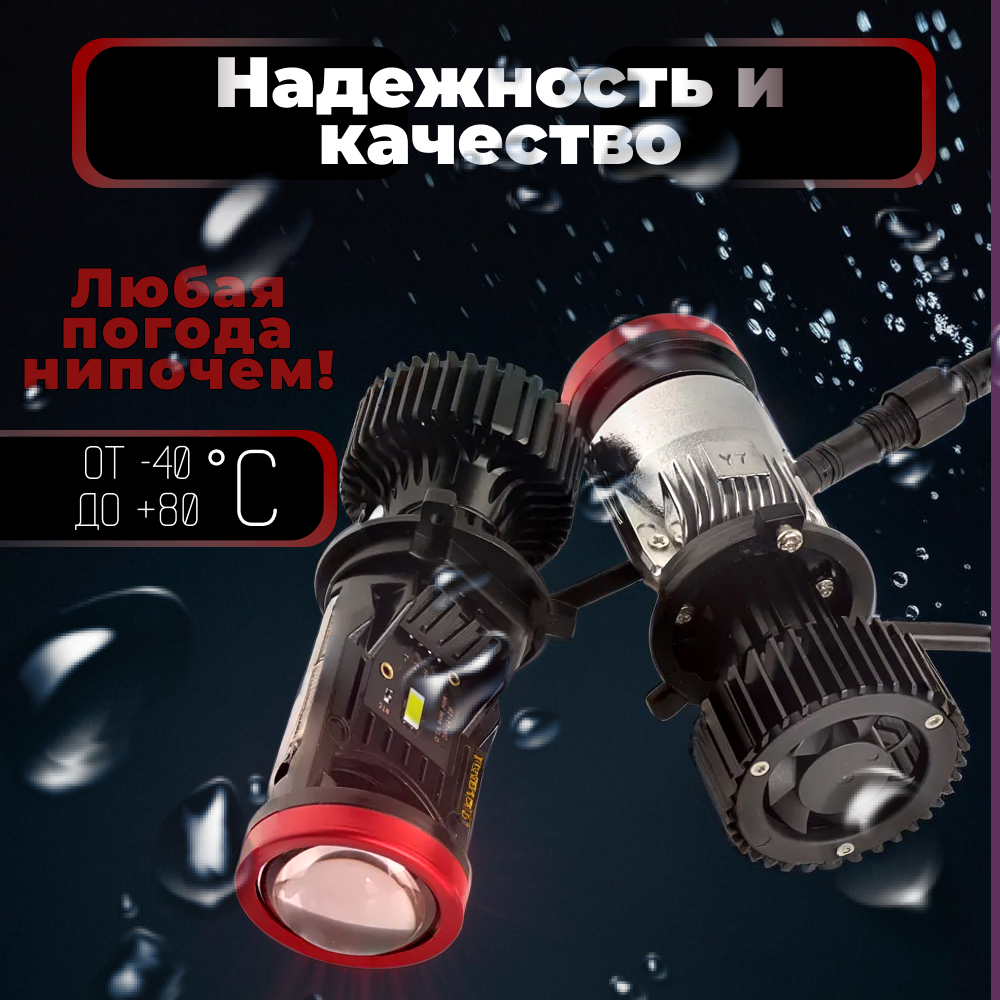 Автомобильные светодиодные лампы H4 c мини LED линзами Y7D для ближнего и дальнего света — фото 1