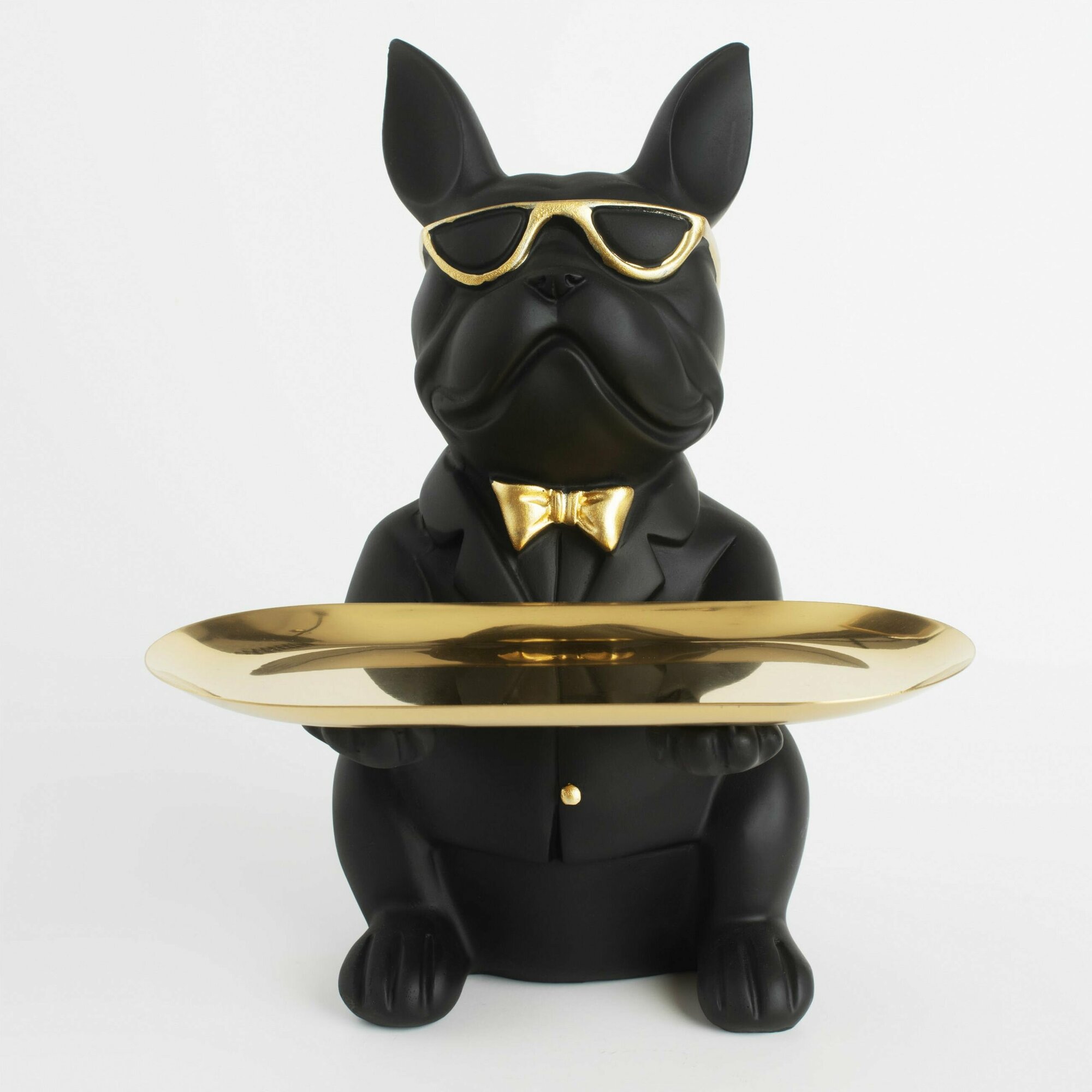 Блюдо декоративное, 23 см, полирезин/металл, золотисто-черное, Бульдог в очках, Dog