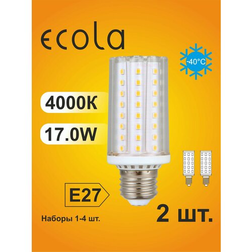 2 шт. Лампа Экола кукуруза E27, Ecola LED светодиодная 17W, 4000K естественно-белый свет, 220V