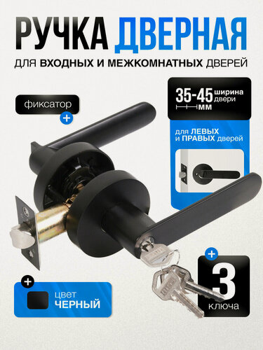 Изображение товара Ручка дверная межкомнатная с защелкой и ключами (серия Premium) Loid MA-00 BL Черный матовый