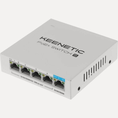 Изображение товара Коммутатор Keenetic POE+ Switch 5 KN-4610 гигабитный неуправляемый, 1xRJ45 и 4xRJ45+PoE-out 1Гбит/с, до 60Вт