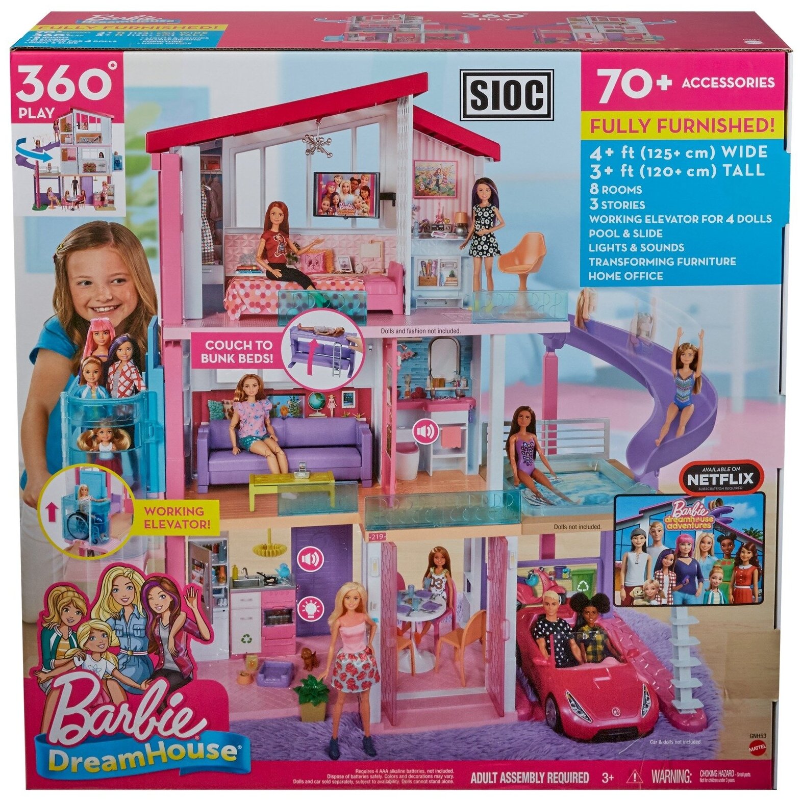 Трехэтажный дом мечты с лифтом, бассейном, горкой и мебелью Barbie - фото №6