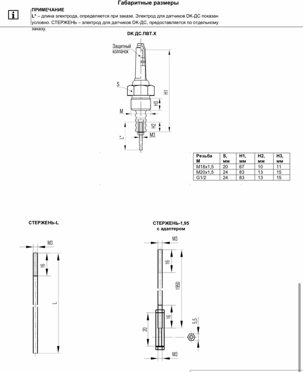 Датчик уровня DELTA-KIP DK-ДС ПВТ G1/2 кондуктометрического типа