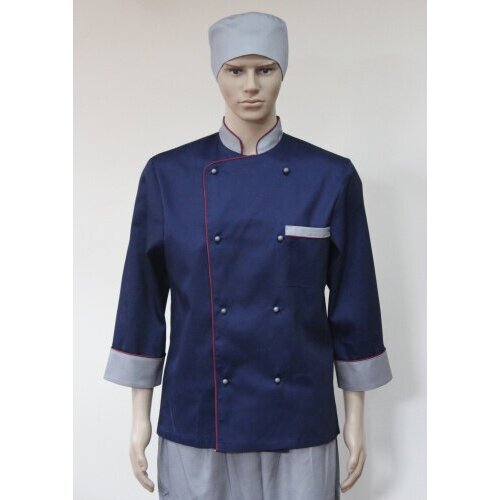 Китель поварской, куртка поварская, одежда для повара, униформа поварская, синий с серым, 44