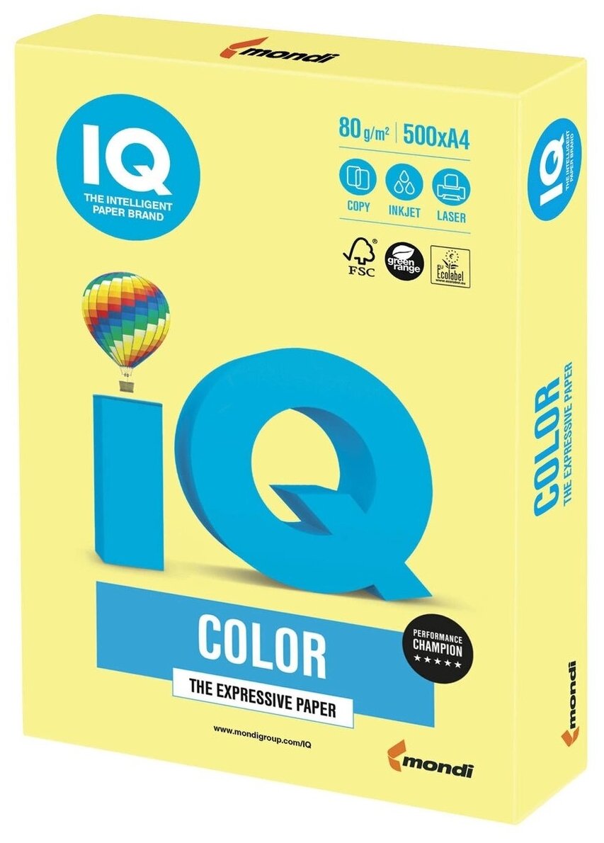 Бумага IQ "Color trend" А4, 80г/м2, 500л. (лимонно-желтый), 83740