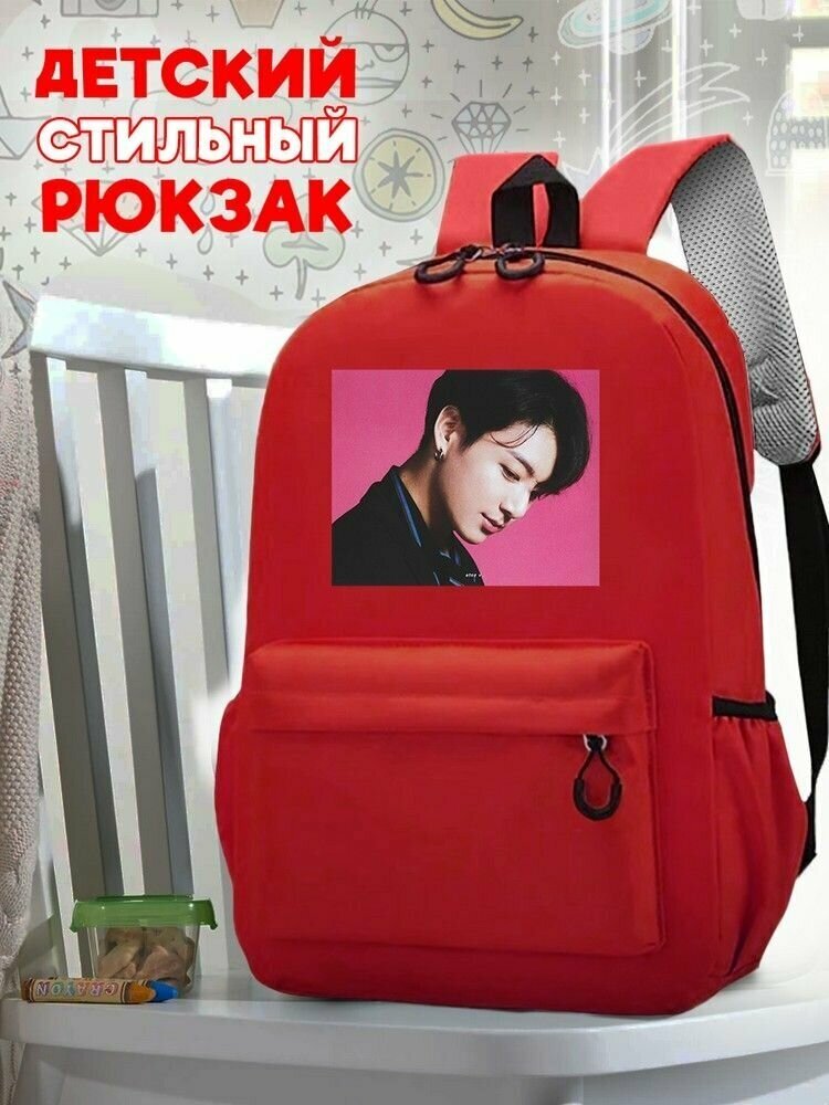 Школьный красный рюкзак с принтом Музыка BTS - 91