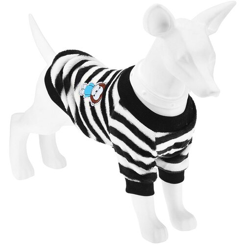 Пэт тойс (Pet toys) Одежда для собаки Толстовка на меху Полосатик с принтом, р-р L, длина спинки 34см/обхват груди 42см/обхват шеи 28см, цвет-черно-белый, искусственный мех (100% полиэстер) (Китай)