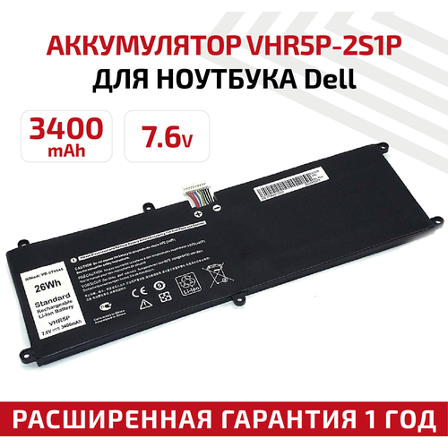 Аккумулятор (АКБ, аккумуляторная батарея) VHR5P-2S1P для планшета Dell Latitude 11 5175, 7.6В, 3400мАч, черный аккумулятор для dell latitude 11 5175 5179 0rfh3v rfh3v vhr5p