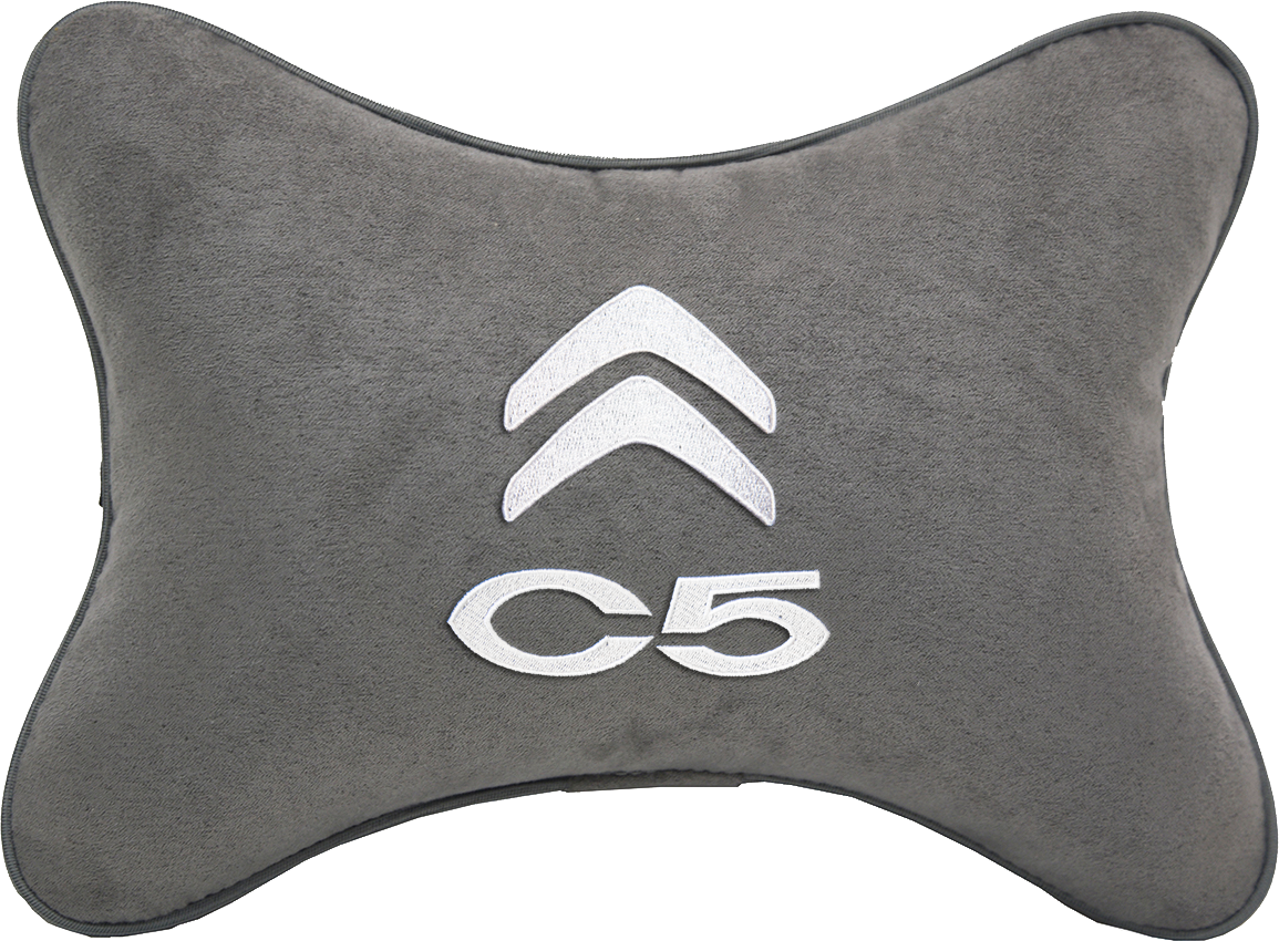 Подушка на подголовник алькантара L.Grey с логотипом автомобиля CITROEN C5