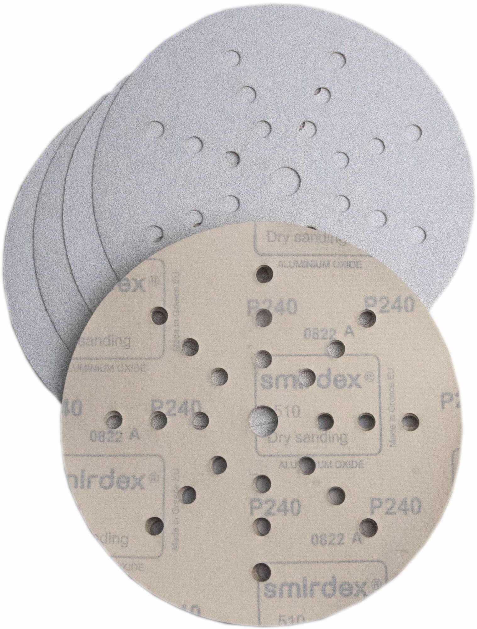 Абразивный шлифовальный круг на липучке Smirdex 510 White, D*225мм, 24+1отв, P240, 10 шт.