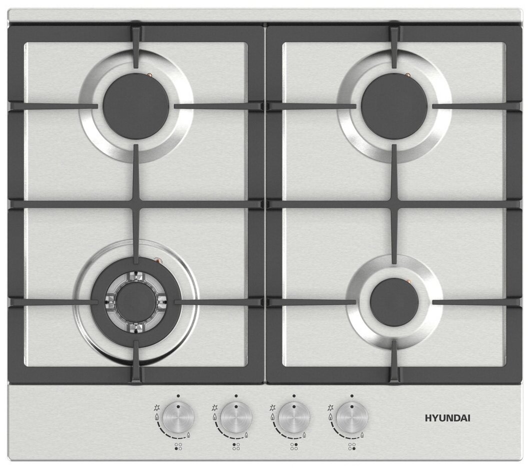 Газовая варочная поверхность Hyundai HHG 6435 IX нержавеющая сталь - фотография № 1