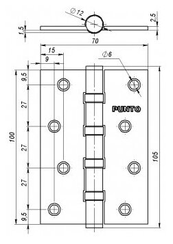 Комплект 2 петли Punto (Пунто) универсальная IN4100U PN (4B 100х70х2.5) мат. никель - фотография № 4