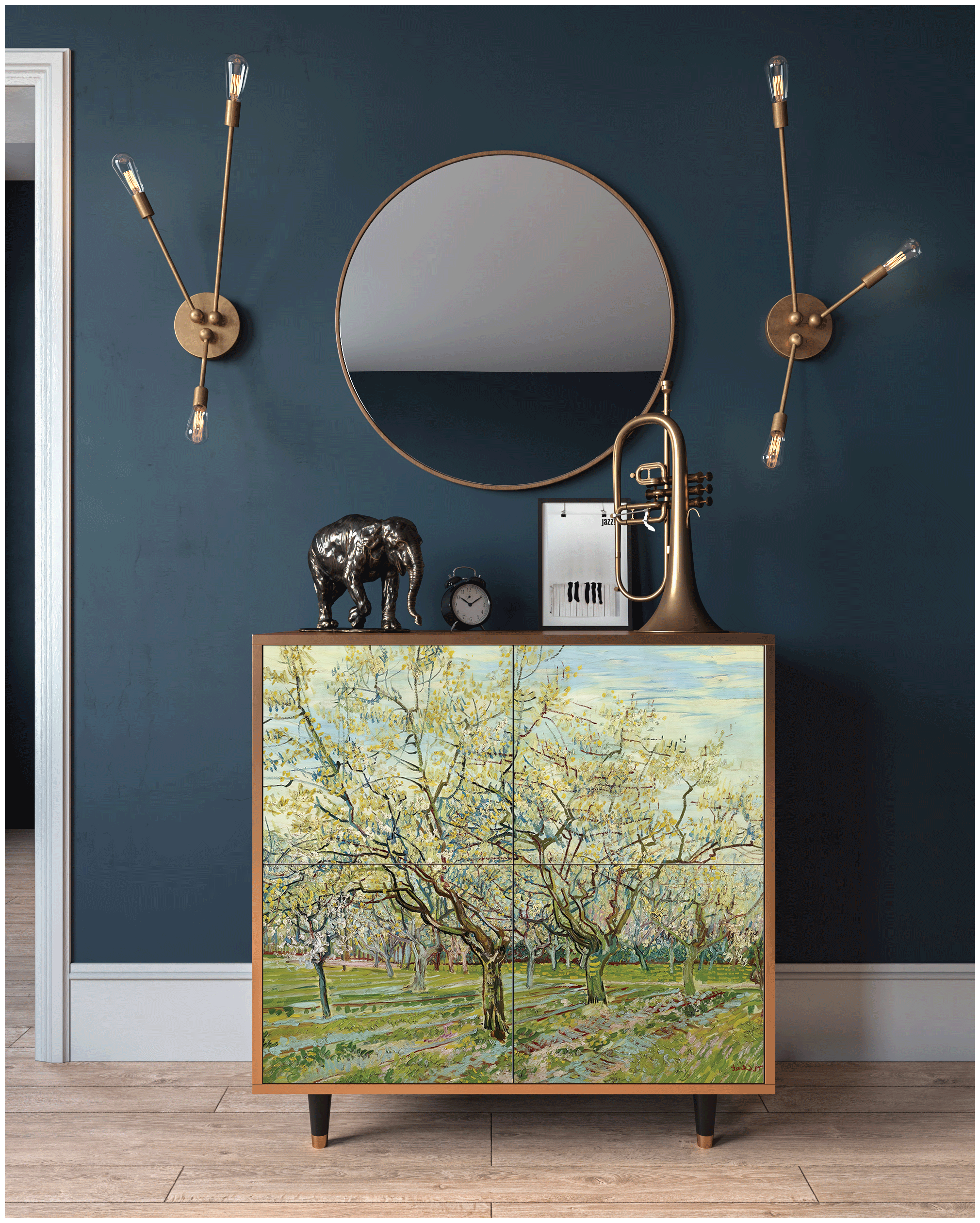 Комод - STORYZ - BS3 The White Orchard by Van Gogh, 94 x 96 x 48 см, Орех