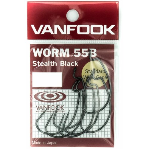 udochka zimnyaya pirs km 55b iz plastika abs sk Крючки Vanfook офсетные WORM 55B Stealth Black #4/0 (5шт)