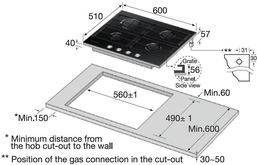 Варочная панель Samsung NA64H3000AK с чугунными решетками - фотография № 3