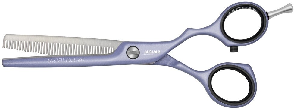 Парикмахерские ножницы JAGUAR White Line PASTELL PLUS OFFSET 40 LAVENDER филировочные (40 зубцов) эргономичные 5,5", лавандовые 3054-12