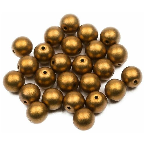 Стеклянные чешские бусины, круглые, Round Beads, 6 мм, цвет Alabaster Metallic Brass, 25 шт.