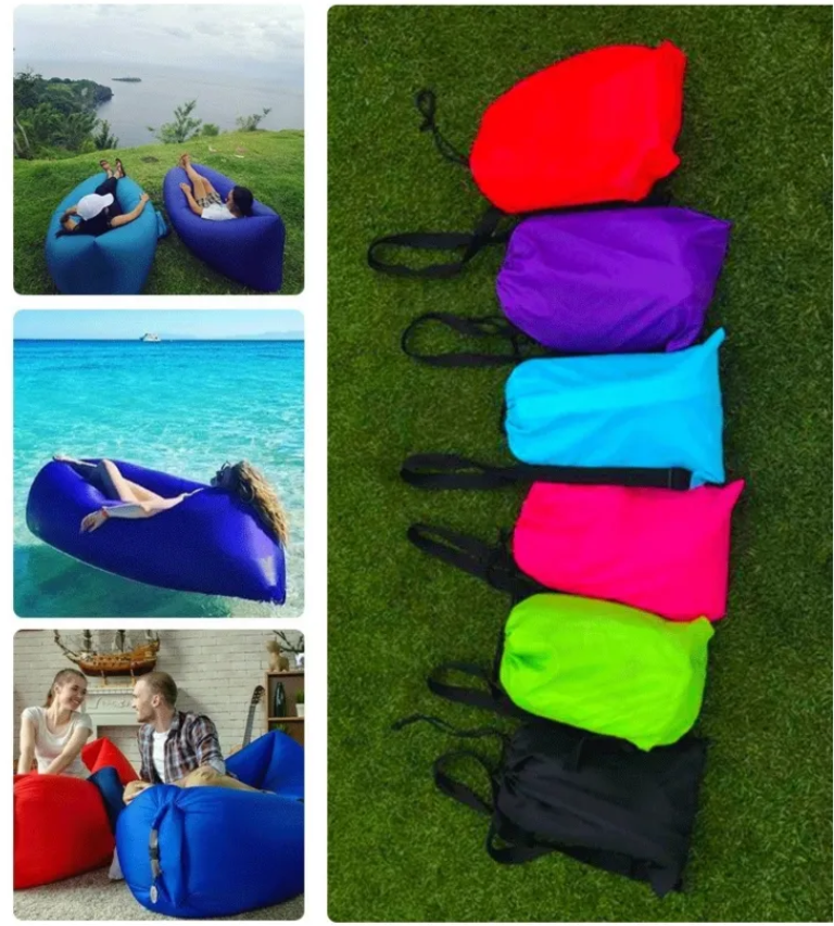 Надувной ламзак с карманом для отдыха на природе 240х70 / Диван надувной пляжный с сумкой
