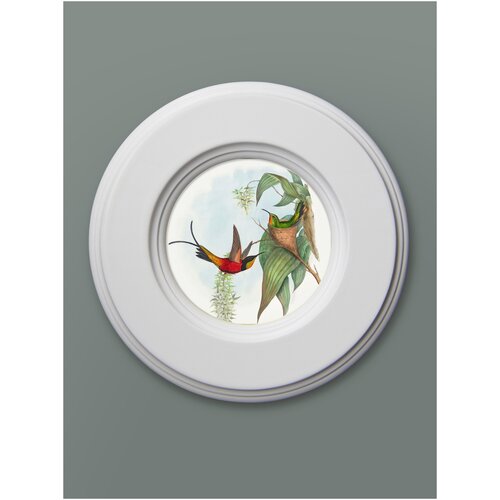 Картина на натуральном холсте в круглой деревянной раме 