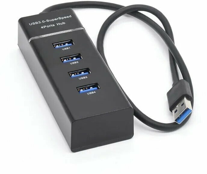 Разветвитель USB 30 на 4 порта / 4 USB концентратор с проводом 03 м / Универсальный хаб разветвитель / Цвет черный